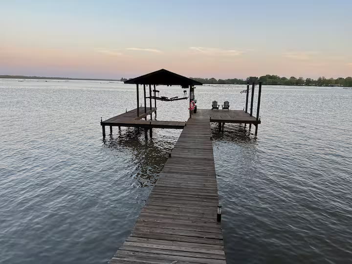 Weiss Lake House with Private Dock waterfront dock at a direct-booking vacation rental in Cedar Bluff, Alabama