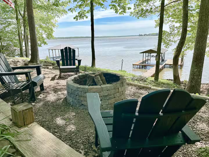 Weiss Lake House with Private Dock lake view dock at a direct-booking vacation rental in Cedar Bluff, Alabama