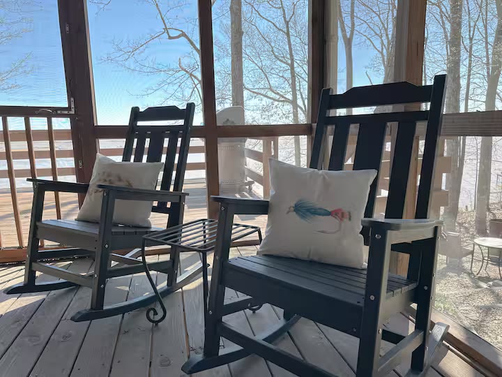 Weiss Lake House with Private Dock lakefront sunset view at a direct-booking vacation rental in Cedar Bluff, Alabama