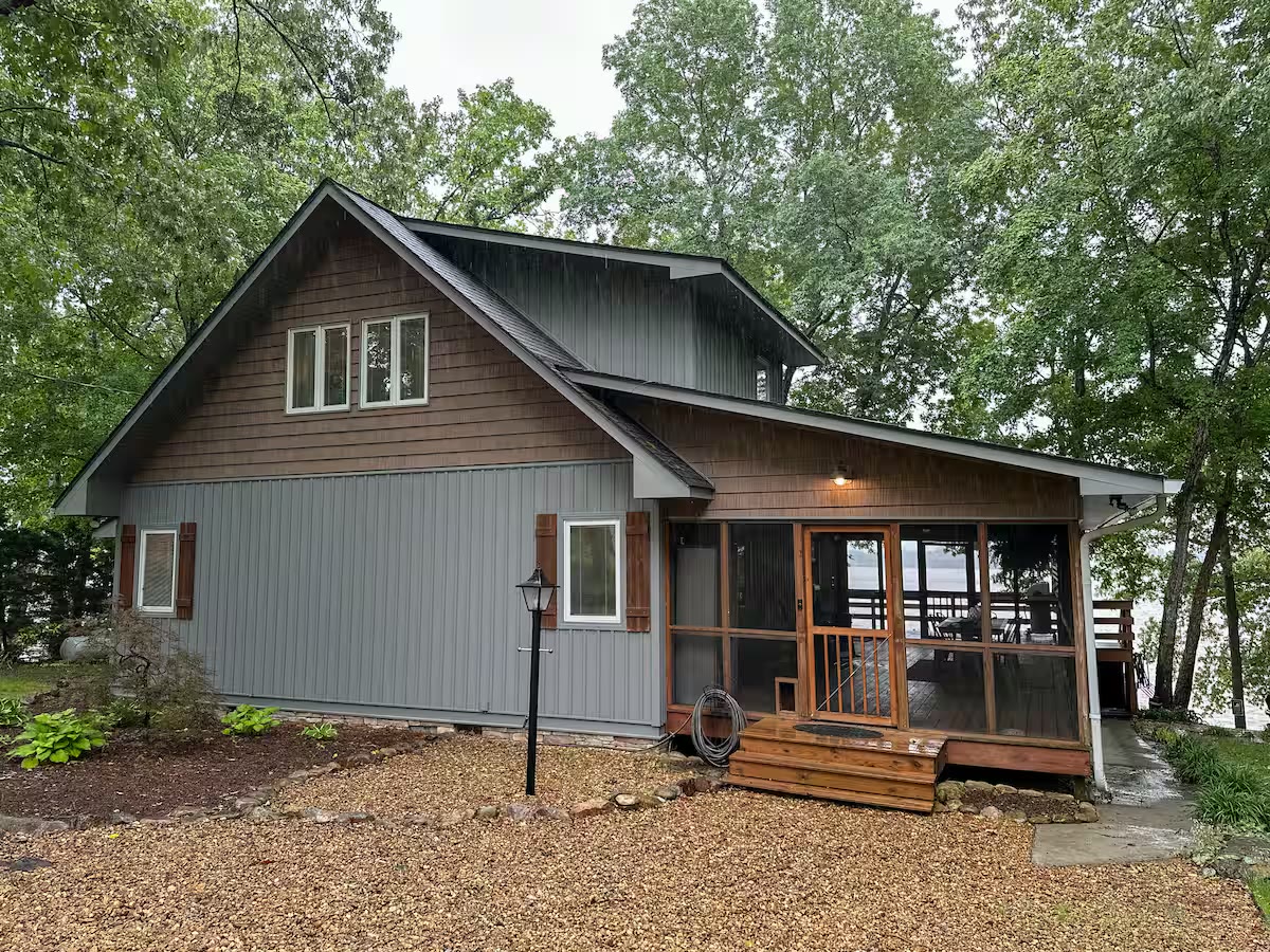 Weiss Lake House with Private Dock lake house front exterior at a direct-booking vacation rental in Cedar Bluff, Alabama